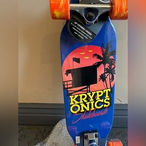 Blue Skateboard with Orange Wheels